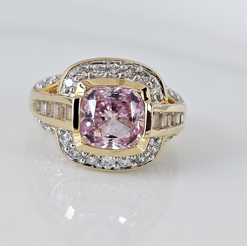Rare Victoria Wieck Pink Sapphire & White Absolute Gemstones Vermeil Ring Sz 6!